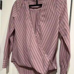BCBG Striped Pink Wrap Blouse